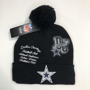 NFL Team Apparel‎ Hat Dallas Cowboys Black Beanie Pom Pom Star Logo Knit Fleece